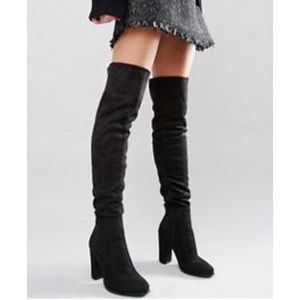 Shoes - Daisy Street Black Heeled Over the Knee Boots Shoes - Daisy Street Black Heeled Over the Knee Boots